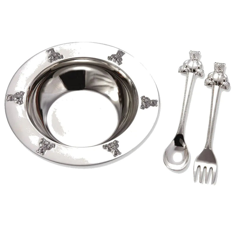 1 X Silverplated Baby Bear Bowl Spoon Fork Set by Elegance Silver